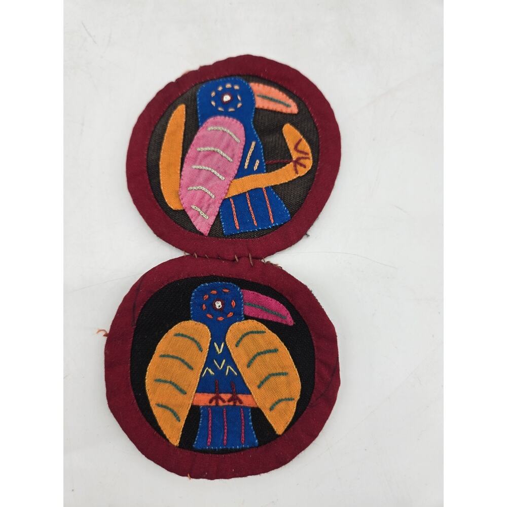 Vtg Mola Handstitched Double Patch Textile Fiber South American Folk Art Bird